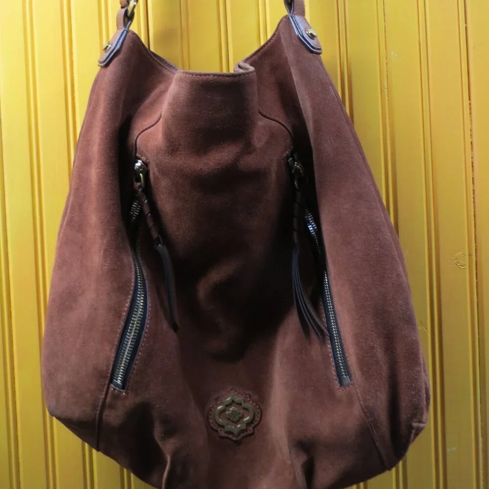 Suede OR YANY Large Brown Leather Shoulder Handbag